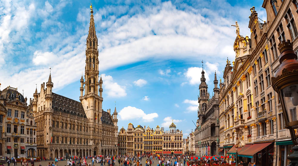 Grand Place Square with Brussels City Hall in Brussels, Belgium
