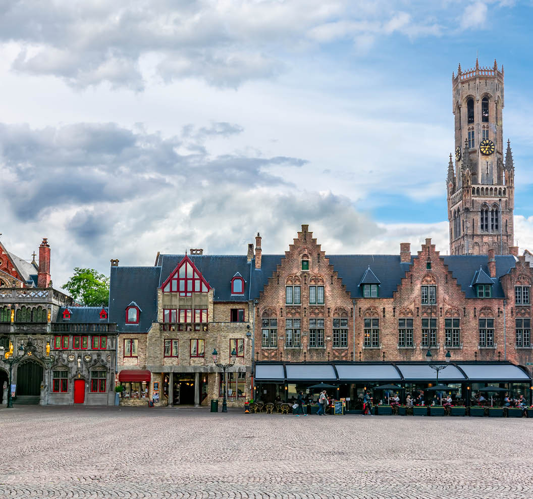 Basilica of the Holy Blood on Burg square and Belfort tower, Bruges, Belgium