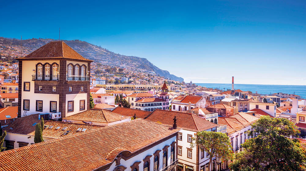 Elevated view over the downtown of Funchal on Madeira, Portugal