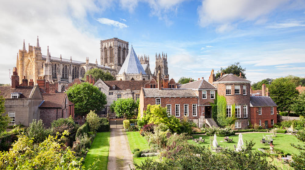 York, North Yorkshire, England, UK - York Minster and Gray's Court Hotel, from the city walls.