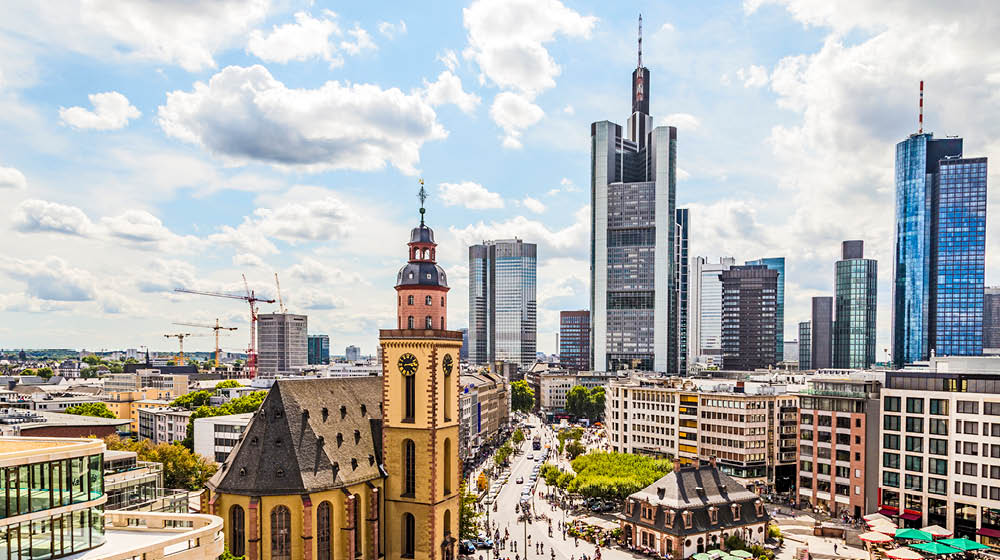 view to skyline of Frankfurt with Hauptwache in Frankfurt