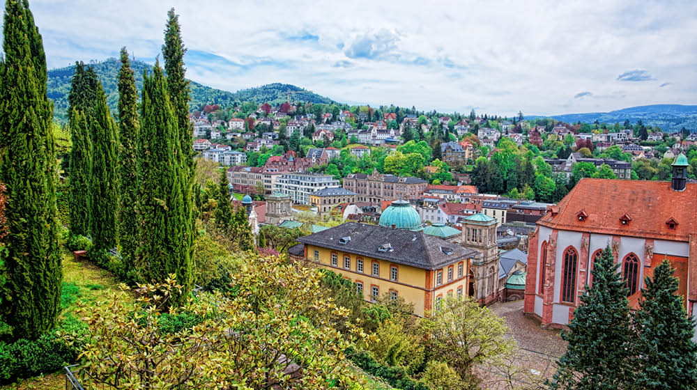 Panoramic view on Baden Baden in Baden-Wurttemberg in Germany. Baden Baden is a spa town.