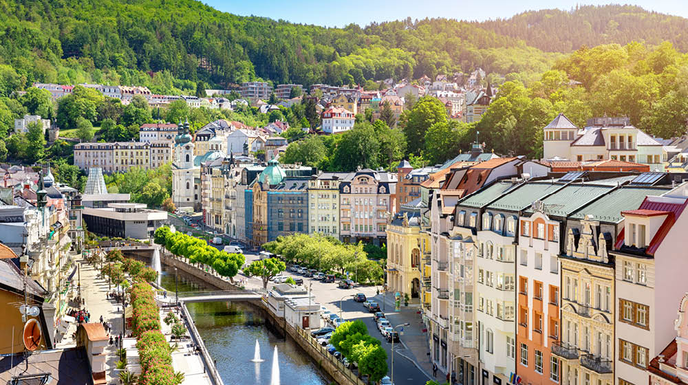 aerial view to karlovy vary city czech republic