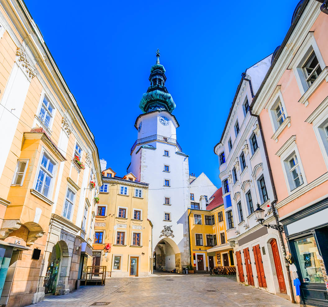 Bratislava, Slovakia. Medieval Saint Michaels Gate tower.