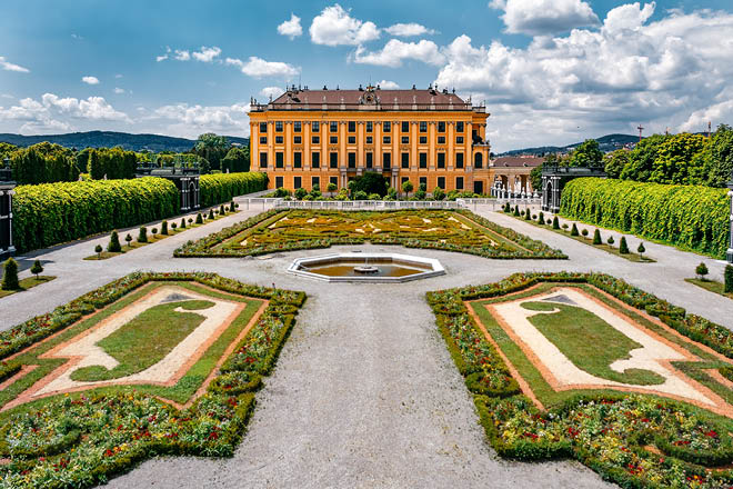 A beautiful view of Schonbrunn Palace in Vienna, Austria