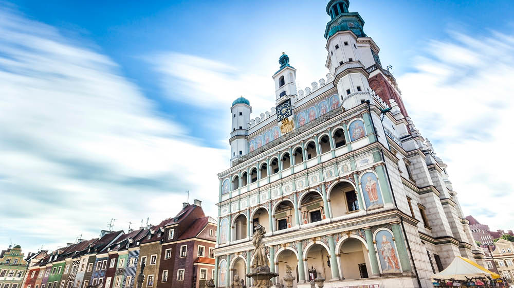Historic Poznan City Hall located in the middle of a main square, Poland