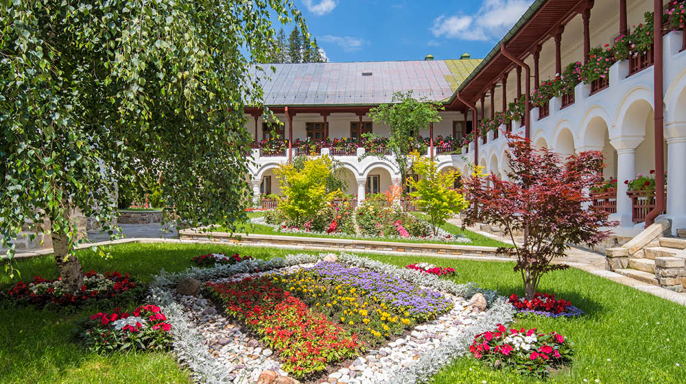 Summer scene at Agapia orthodox monastery in Romania, one of most important landmark in Moldavia