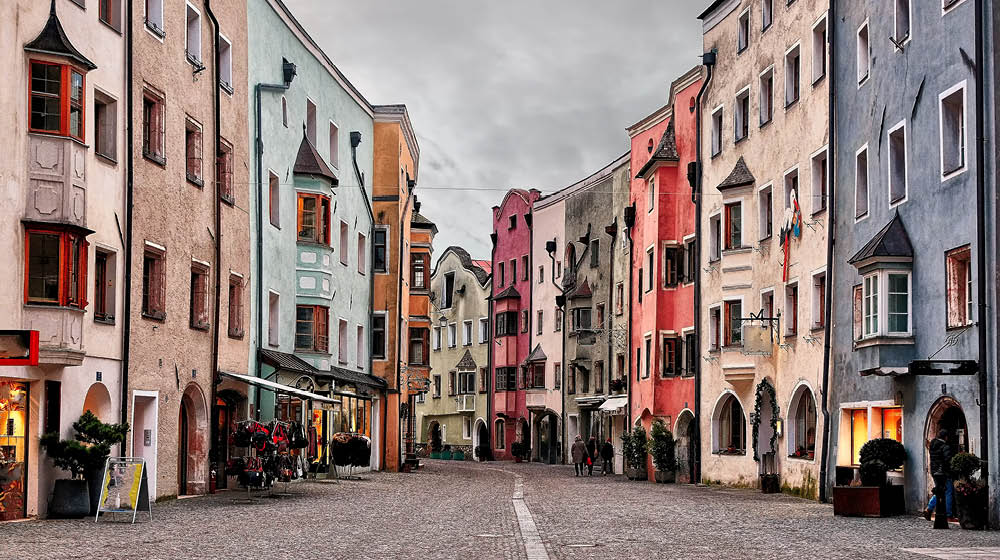 Rattenberg, Austria - january 2018: View of the picturesque town of Rattenberg in Austrian state of Tyrol near Innsbruck. It is the smallest town in the country.