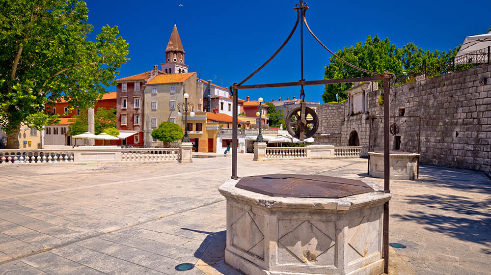 Zadar Five wells square and historic architecture view, Dalmatia, Croatia
