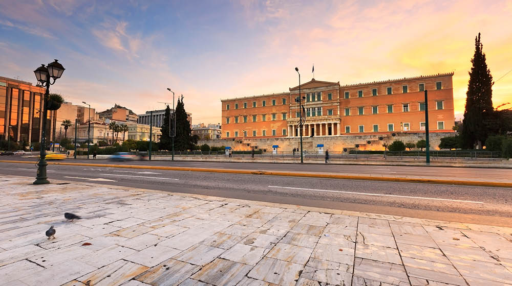Building of Greek parliament in Syntagma square, Athens.