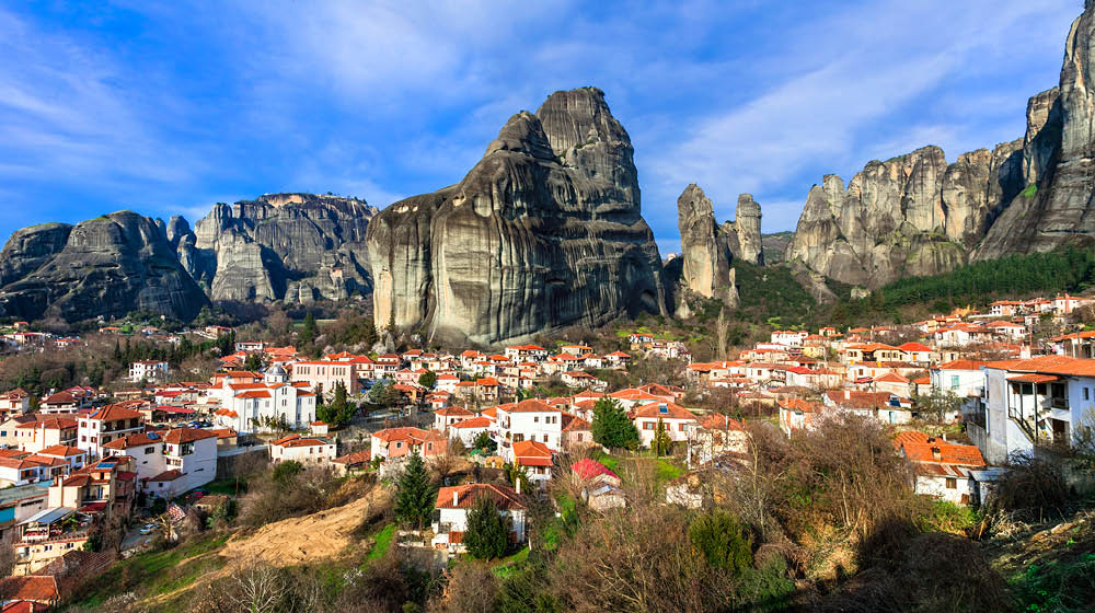 Landmarks of Greece - unique Meteora rocks. view of Kalambaka vi