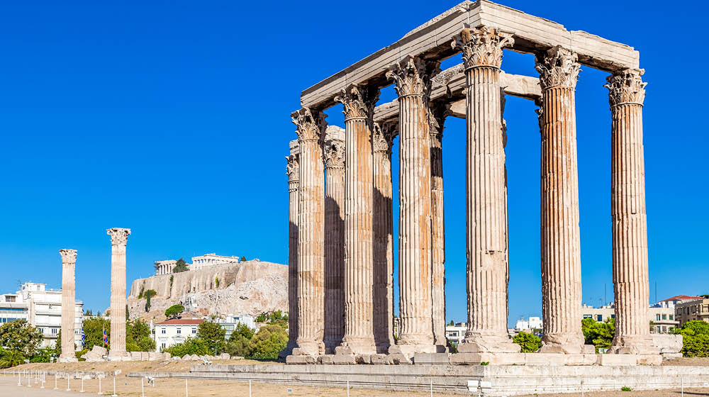 Temple of Olympian Zeus and Acropolis Hill, Athens, Greece