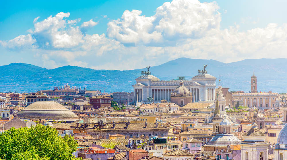 Panoramic view of rome with the Capitoline hill, Vittoriano and Pantheon Dome in evidence