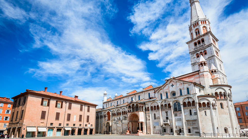 Modena, Italy - Piazza Grande and Modena Cathedral, Roman Catholic church, world heritage site.