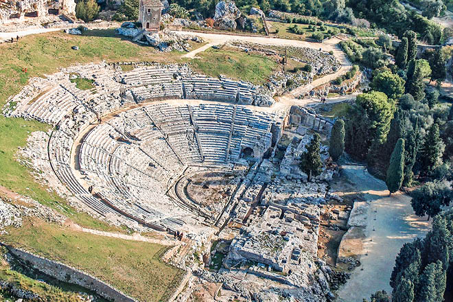 Aerial view of Greek Theatre of Syracuse Sicily
