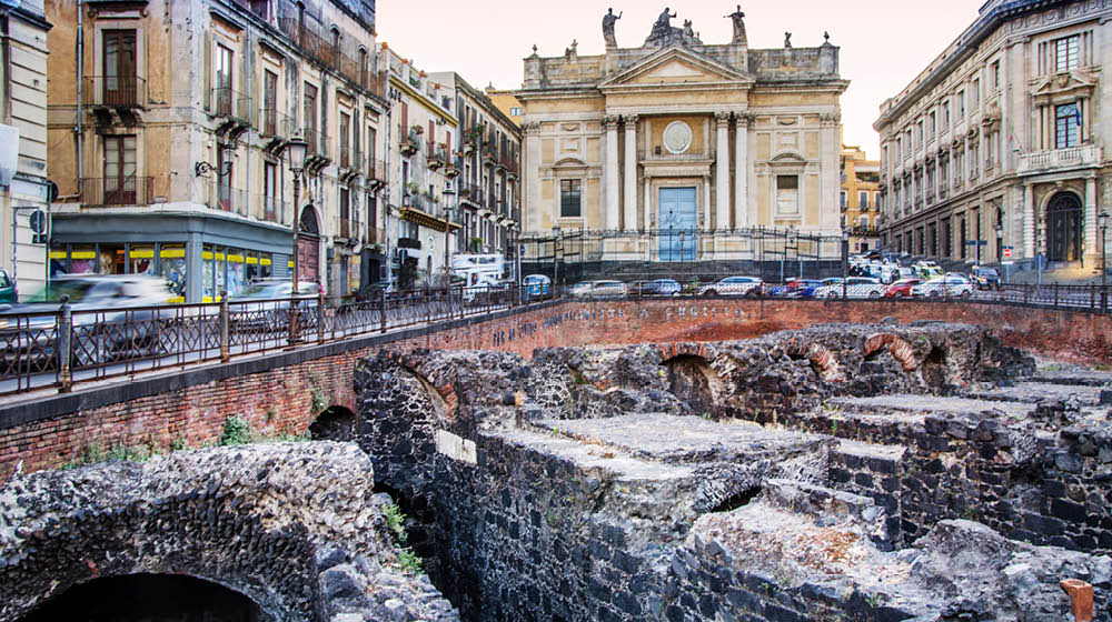 Center of the city of catania with Roman archaeological remains