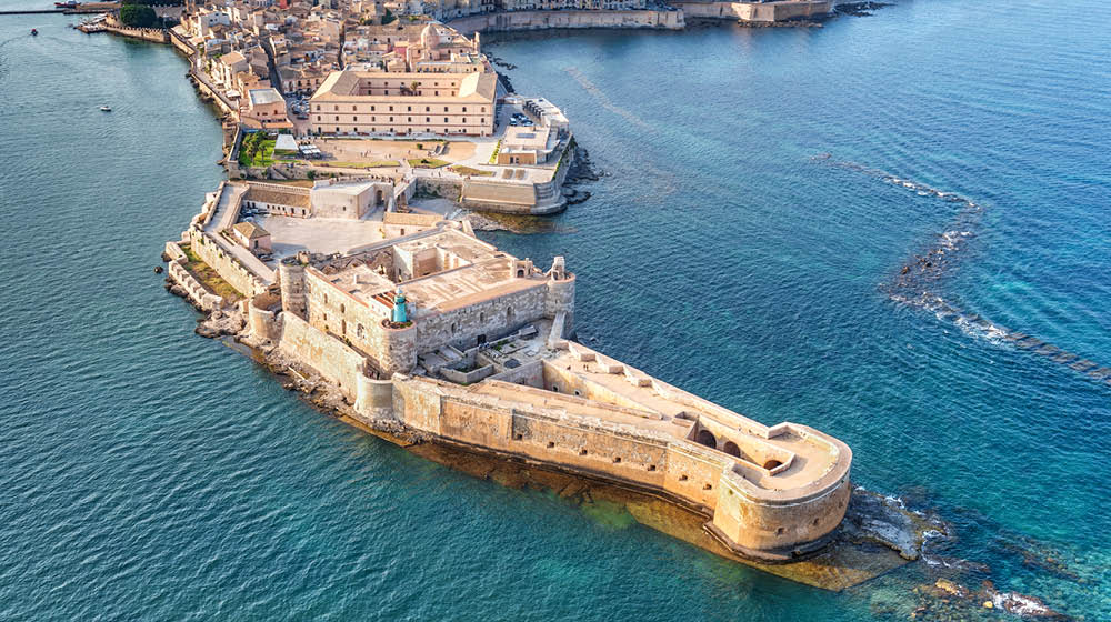 Syracuse Sicily. Aerial view of Maniace fortress in Ortigia.