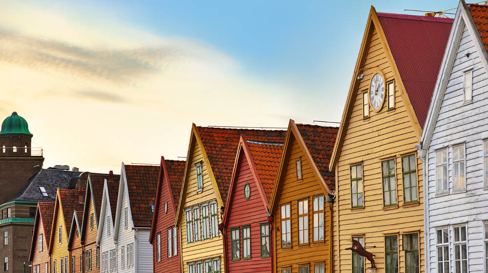 Famous Bryggen street in Bergen Norway - architecture background