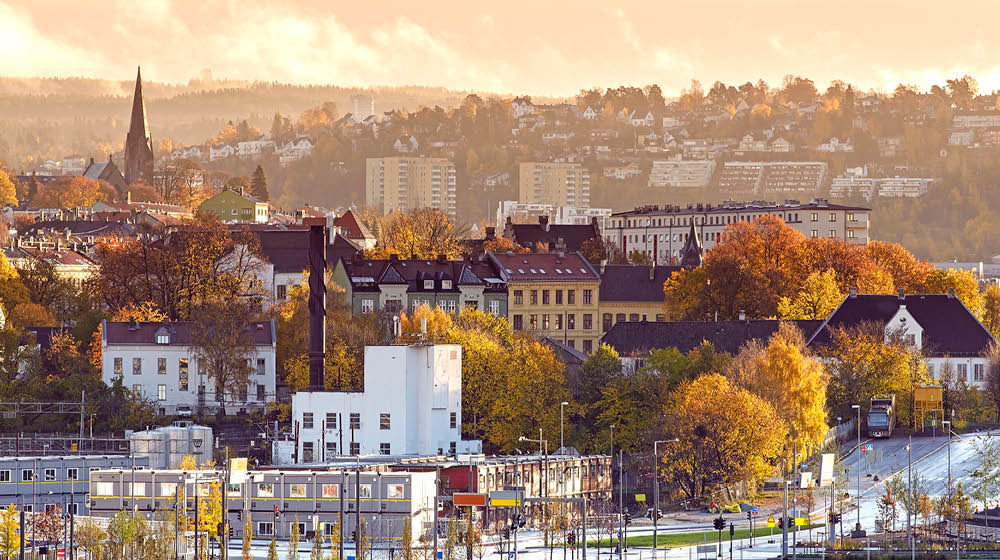 View of Oslo city from roof top of the opera
