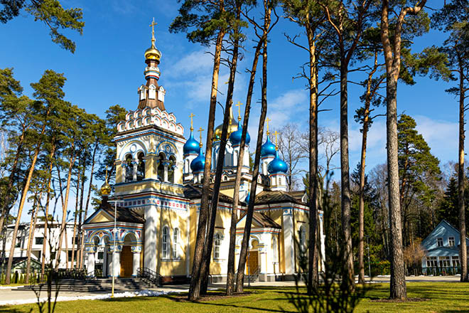Dzintari, Jurmala, Latvia-03.22.2021. Temple of the Kazan Icon of the Mother of God