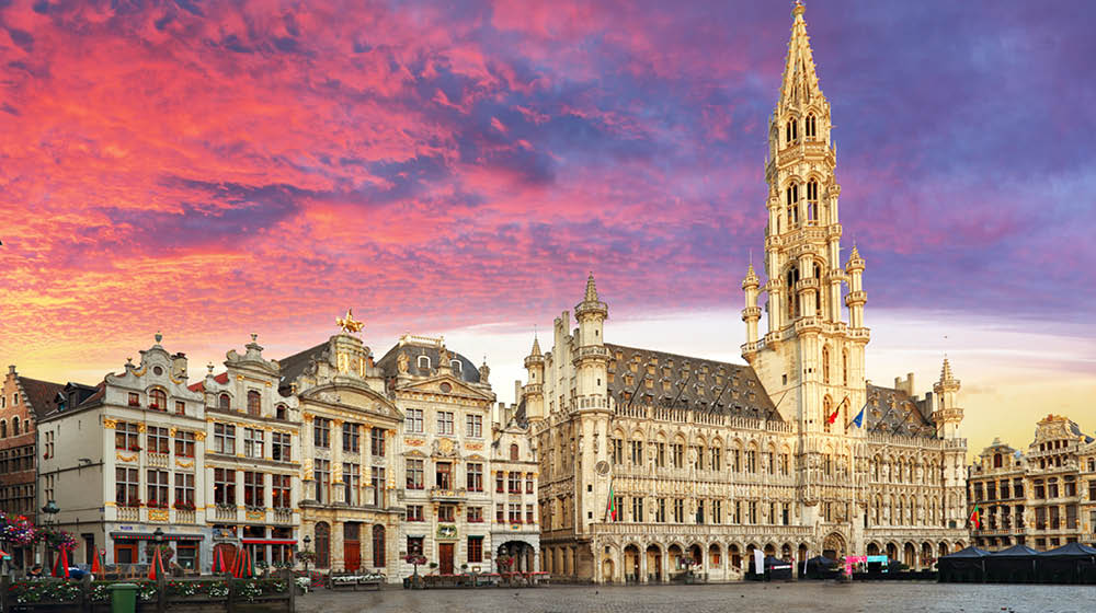 Brussels, Grand Place in beautiful summer sunrise, Belgium