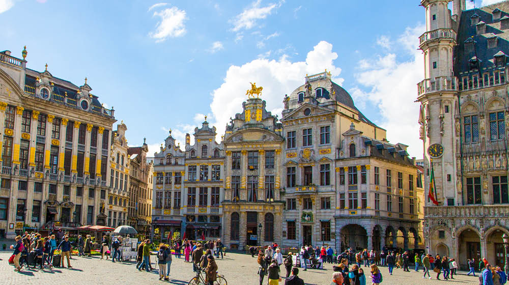 The main square of Brussels, Belgium, UNESCO World Heritage Site. Beautiful sunny day in Belgium. Grand Platz.