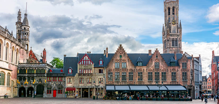 Basilica of the Holy Blood on Burg square and Belfort tower, Bruges, Belgium