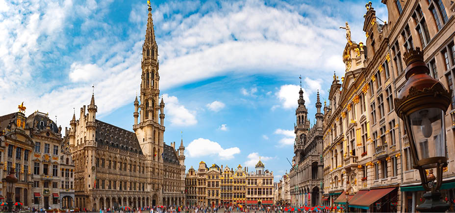 Grand Place Square with Brussels City Hall in Brussels, Belgium
