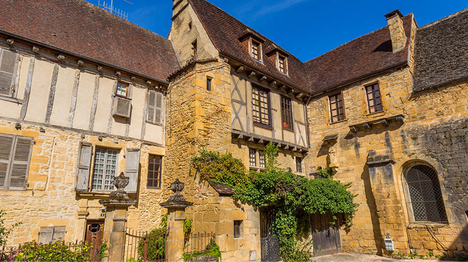 Historic houses in Sarlat la Caneda in Dordogne Department, Aquitaine, France