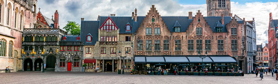 Basilica of the Holy Blood on Burg square and Belfort tower, Bruges, Belgium