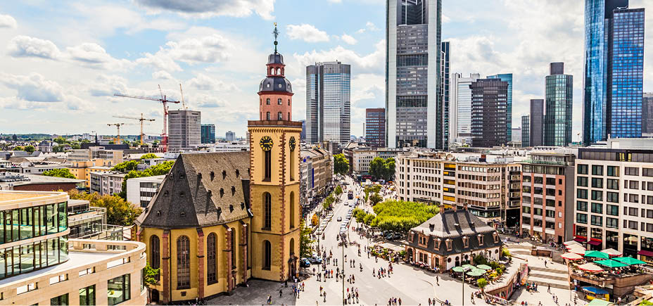 view to skyline of Frankfurt with Hauptwache in Frankfurt