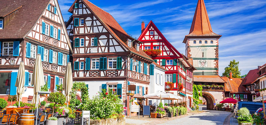 Gengenbach, Germany - Famous beautiful small town in Schwarzwald (Black Forest), Baden Wurttemberg land. Historical downtown and Obertorturm gate.