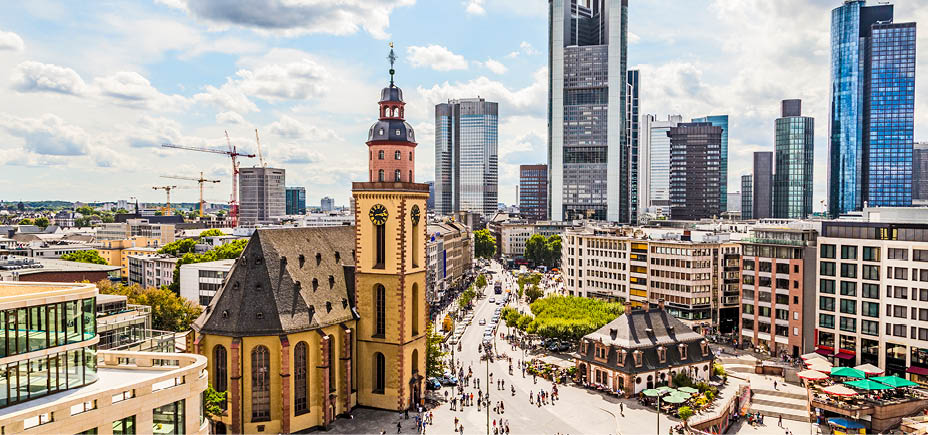 view to skyline of Frankfurt with Hauptwache in Frankfurt