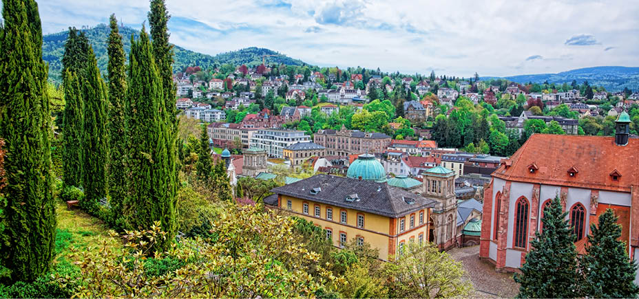 Panoramic view on Baden Baden in Baden-Wurttemberg in Germany. Baden Baden is a spa town.