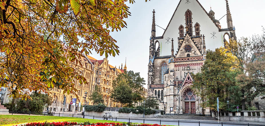 Facade of St. Thomas Church (Thomaskirche) in Leipzig, Germany