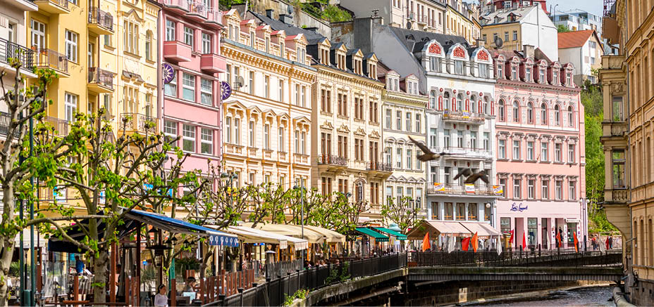 Karlovy vary cityscape in springtime. Czech Republic
