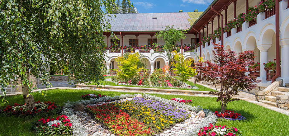 Summer scene at Agapia orthodox monastery in Romania, one of most important landmark in Moldavia