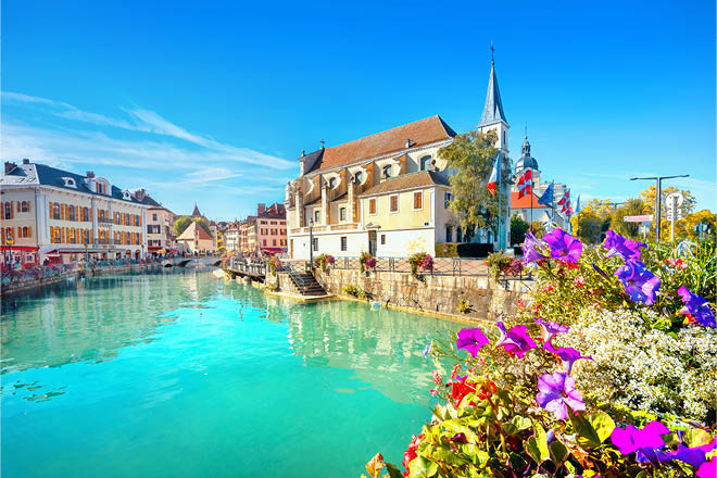 Cityscape with church of Saint Francois de Sales in Annecy. France