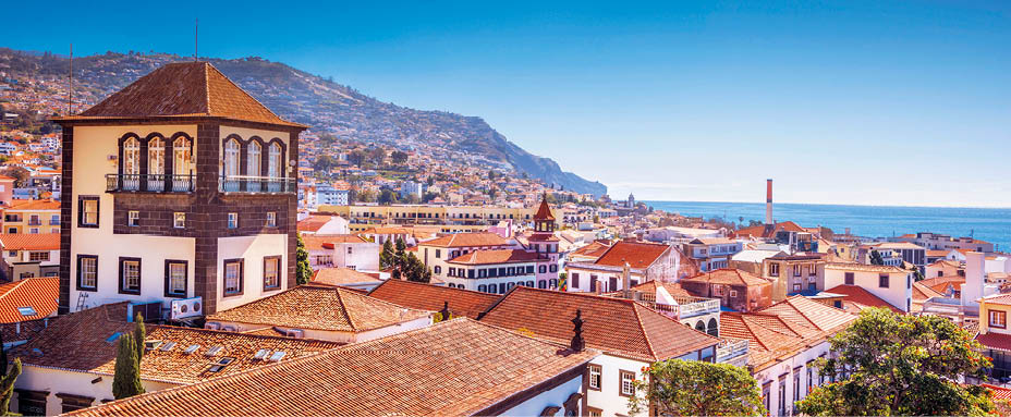 Elevated view over the downtown of Funchal on Madeira, Portugal