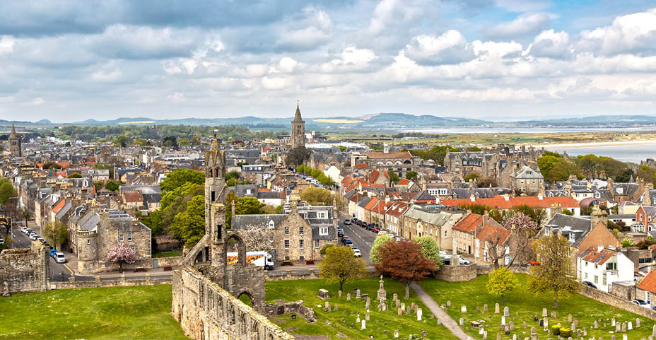 Aerial View over St Andrews in Scotland