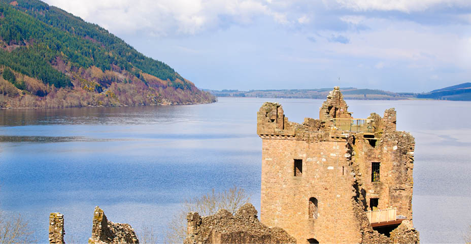 Urquhart Castle on Loch Ness in Scotland the home of the clan Grant, and the place of the most sightings of “Nessy" the famous Loch Ness monster