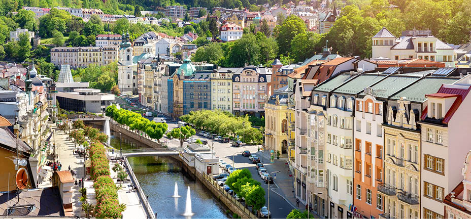 aerial view to karlovy vary city czech republic