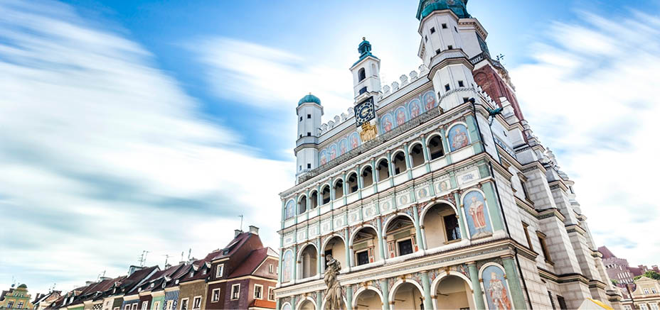 Historic Poznan City Hall located in the middle of a main square, Poland