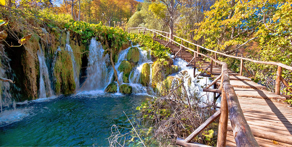 Autumn colors of Plitvice lakes national park in Croatia