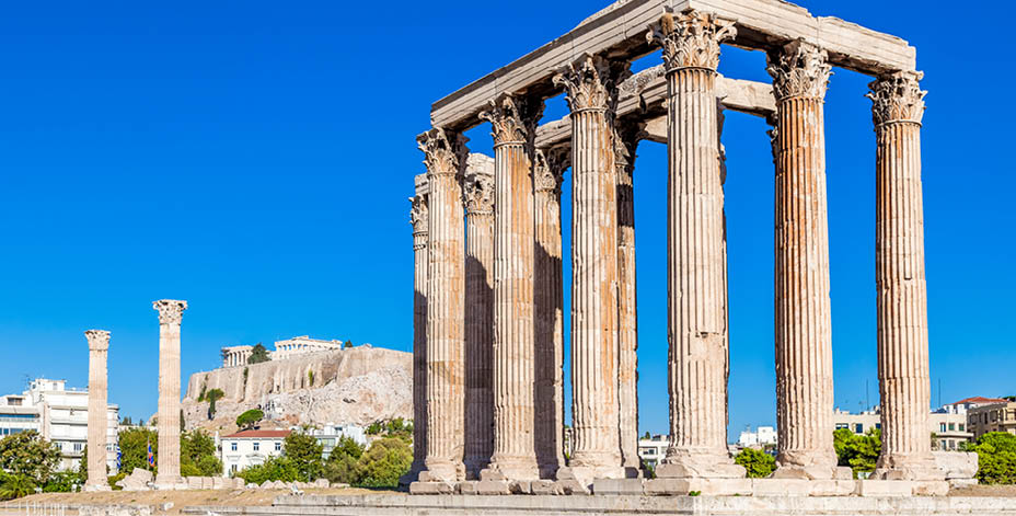 Temple of Olympian Zeus and Acropolis Hill, Athens, Greece