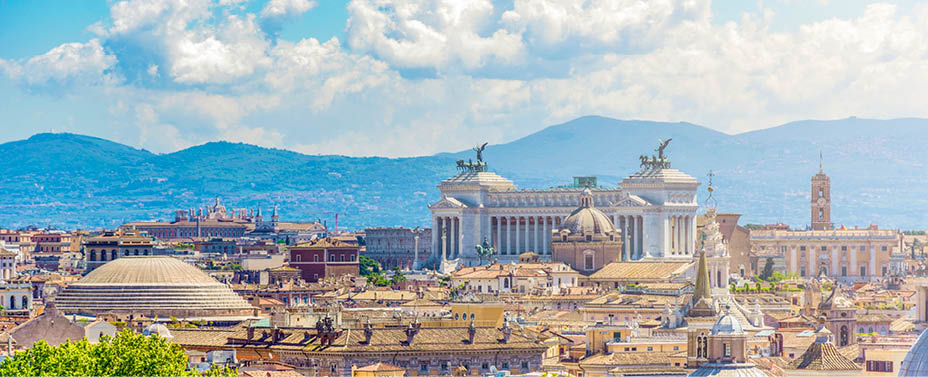 Panoramic view of rome with the Capitoline hill, Vittoriano and Pantheon Dome in evidence