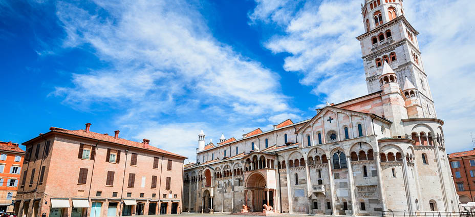 Modena, Italy - Piazza Grande and Modena Cathedral, Roman Catholic church, world heritage site.